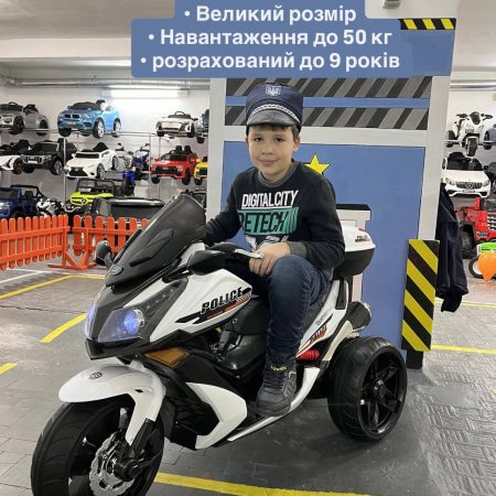 Дитячий електромотоцикл Bambi Racer BMW R POLICE (MP3) триколісний з гучномовцем та багажником, білий
