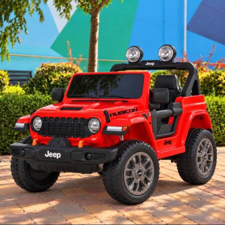 Дитячий електромобіль з пультом керування Bambi Jeep Rubicon (MP3) з багажником, ручкою для транспортування та рухливим капотом, червоний