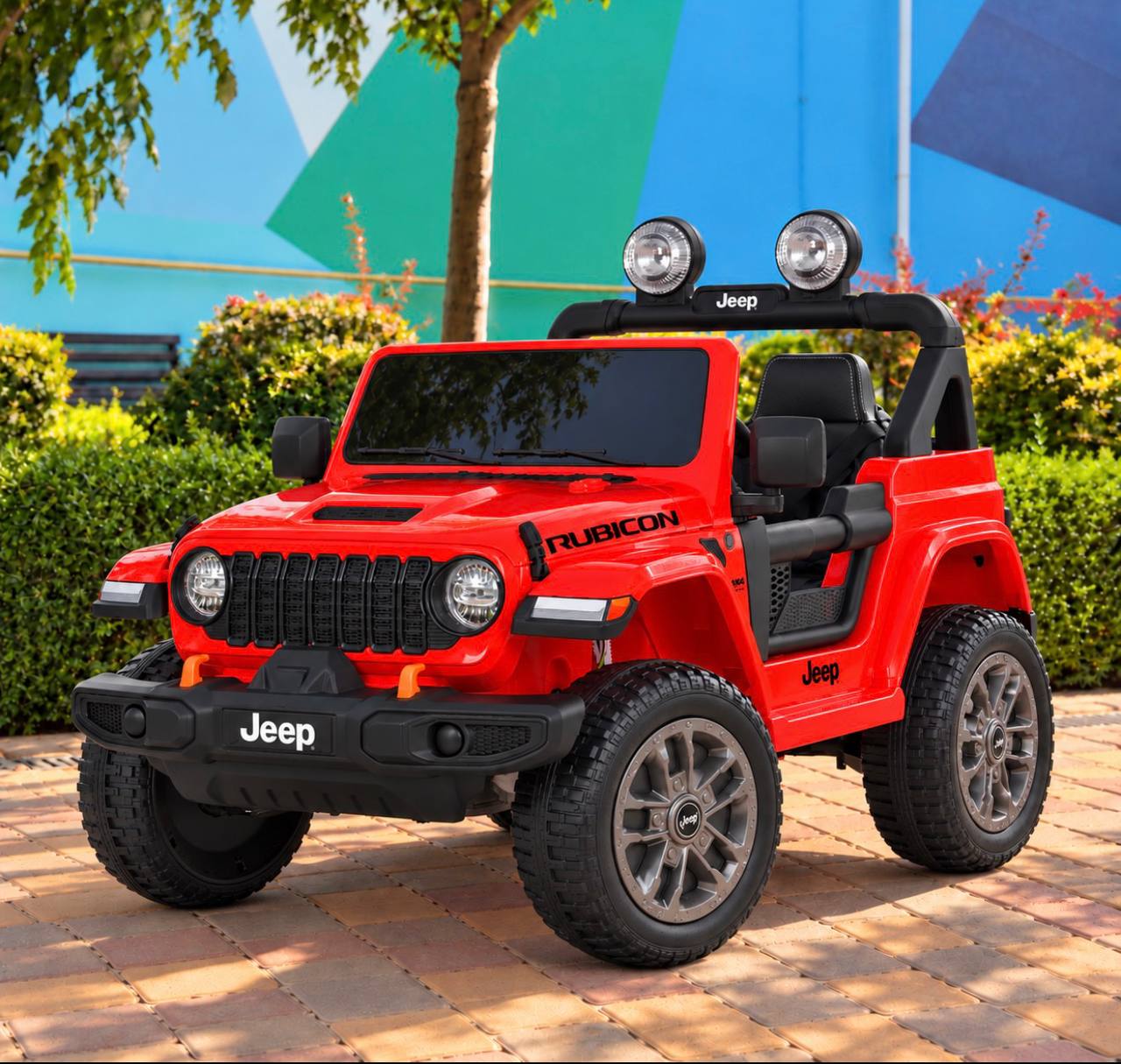 Дитячий електромобіль з пультом керування Bambi Jeep Rubicon (MP3) з багажником, ручкою для транспортування та рухливим капотом, червоний