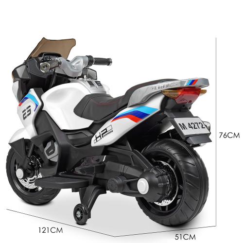 Дитячий електромотоцикл Bambi Sport Series 23 (MP3) з допоміжними колесами, білий