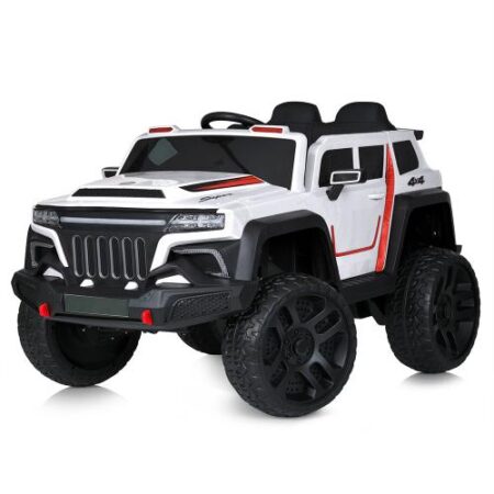 Детский полноприводный электромобиль Super Wheele с багажником и ручкой для транспортировки, белый