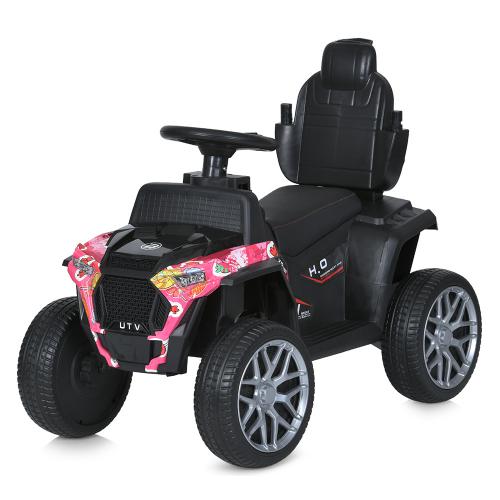 Детский толокар-электромобиль Buggy UTV H.O с родительской ручкой, розовый