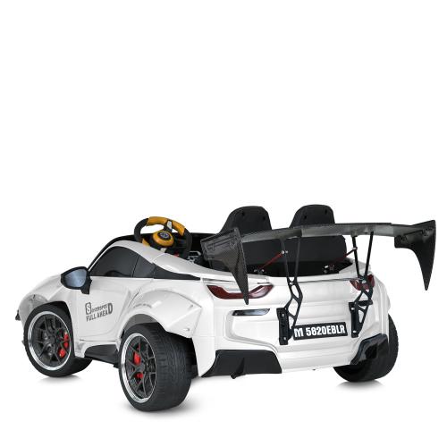 Детский двухместный электромобиль BMW STAR Soverspeed (MP3) с подсветкой и спойлером, до 50 кг, до 8 км, белый