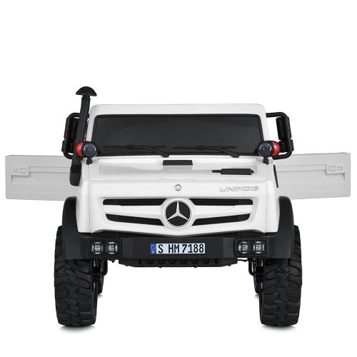 Дитячий двомісний електротранспорт Вантажівка Mercedes Unimog (MP3) з кузовом, до 60 кг, до 15 км, білий