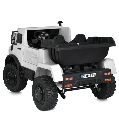 Дитячий двомісний електротранспорт Вантажівка Mercedes Unimog (MP3) з кузовом, до 60 кг, до 15 км, білий