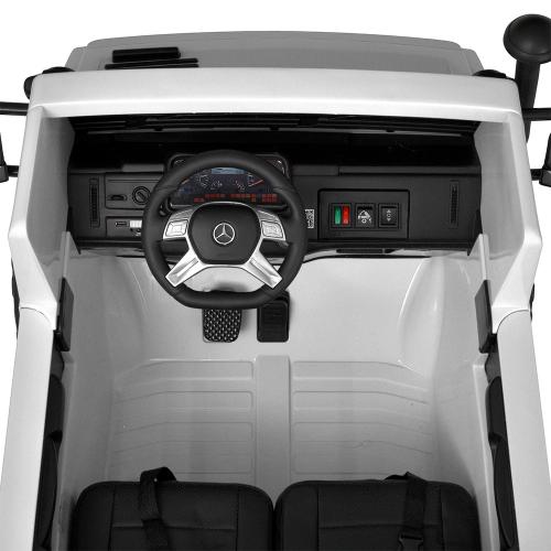 Дитячий двомісний електротранспорт Вантажівка Mercedes Unimog (MP3) з кузовом, до 60 кг, до 15 км, білий