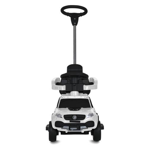 Детский шестиколесный толокар-каталка Mercedes Pickup Design (MP3) с родительской ручкой и страховочным бампером, белый