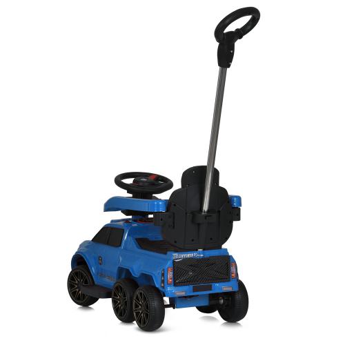 Детский шестиколесный толокар-каталка Mercedes Pickup Design (MP3) с родительской ручкой и страховочным бампером, голубой