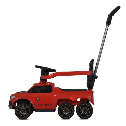 Детский шестиколесный толокар-каталка Mercedes Pickup Design (MP3) с родительской ручкой и страховочным бампером, красный