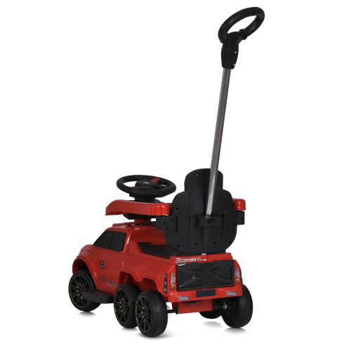 Детский шестиколесный толокар-каталка Mercedes Pickup Design (MP3) с родительской ручкой и страховочным бампером, красный