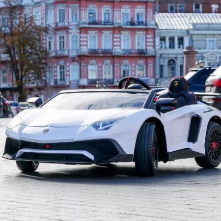 Детский двухместный электромобиль Lamborghini Aventador SV (MP3) с подвижным капотом, белый