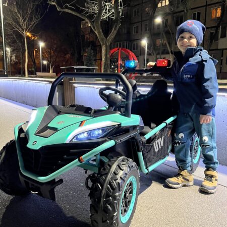 Детский двухместный полноприводный электромобиль Bambi Buggy UTV SPORT SMILING (4x80W) с багажником, мятный