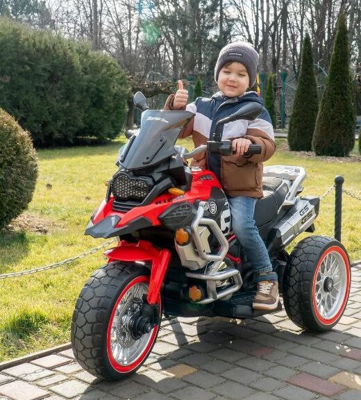 Дитячий електромотоцикл BMW R1250 GS Adventure триколісний з підсвіткою, червоний