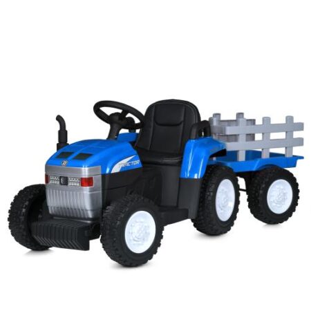Дитячий електромобіль Bambi Tractor Farmer (MP3) з причепом, блакитний