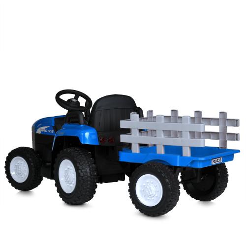 Дитячий електромобіль Bambi Tractor Farmer (MP3) з причепом, блакитний