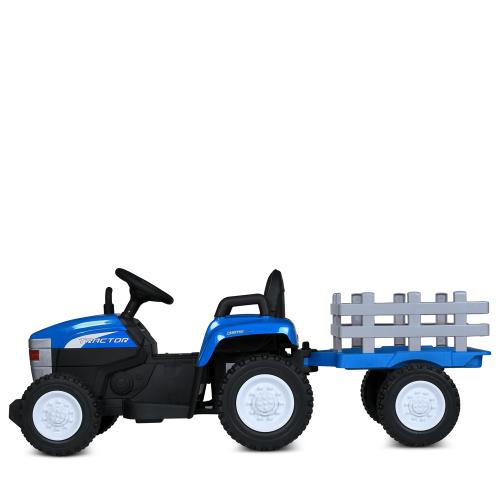 Дитячий електромобіль Bambi Tractor Farmer (MP3) з причепом, блакитний