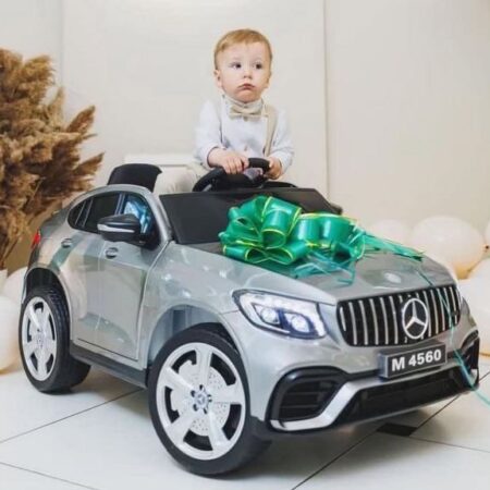 Дитячий повнопривідний електромобіль Bambi Mercedes Biturbo Sport (MP3) з ручкою для транспортування та автофарбуванням, сірий