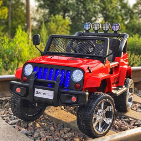 Дитячий повнопривідний електромобіль Bambi Jeep Sunshine Classic з багажником та ручкою для транспортування, червоний
