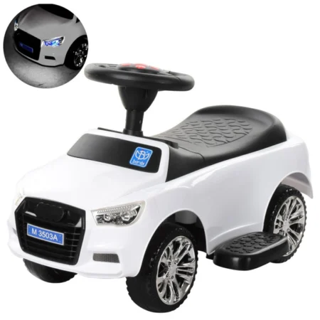 Дитячий толокар-каталка Bambi Audi B з багажником та батьківською ручкою, білий