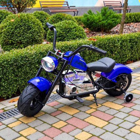 Дитячий двомісний електромотоцикл Bambi Harley-Davidson з підсвіткою та підніжкою (MP3), до 80 кг, до 20 км, синій
