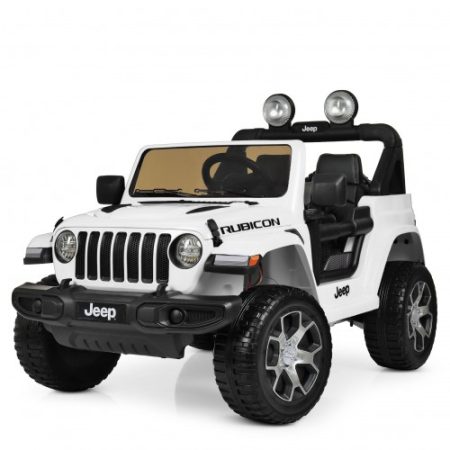 Дитячий повнопривідний електромобіль Bambi Jeep Rubicon (MP3) з багажником, ручкою для транспортування та рухливим капотом, білий