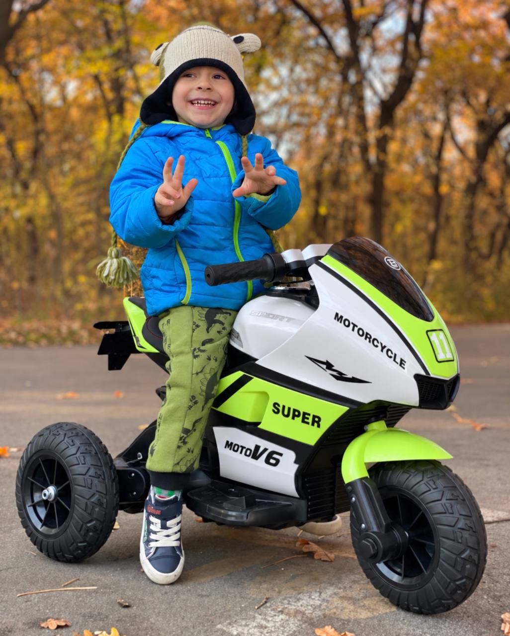Дитячий електромотоцикл Bambi Yamaha YZR-M1 (MP3) триколісний з підсвіткою, зелено-білий