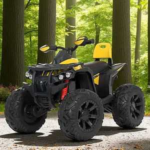 Детский полноприводный электроквадроцикл Bambi Power Road Classic (MP3) с ручкой для транспортировки, спинкой и пультом управления, до 50 кг, до 7 км, желтый