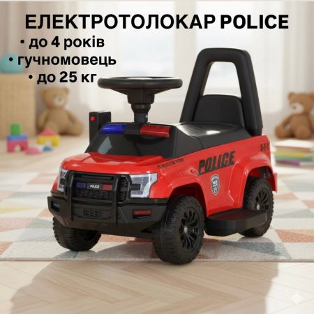 Детский толокар-электромобиль Ford Police (MP3) с ручкой для транспортировки, громкоговорителем и стробоскопом, красный