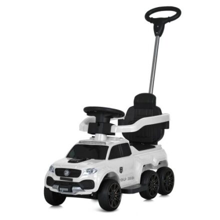 Детский шестиколесный толокар-каталка Mercedes Pickup Design (MP3) с родительской ручкой и страховочным бампером, белый