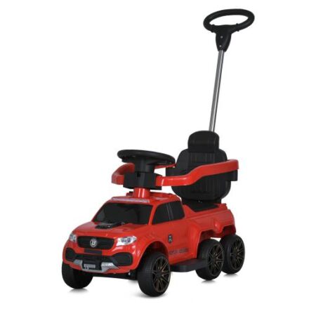 Детский шестиколесный толокар-каталка Mercedes Pickup Design (MP3) с родительской ручкой и страховочным бампером, красный