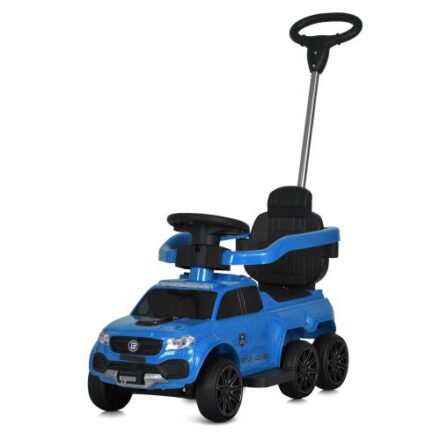 Детский шестиколесный толокар-каталка Mercedes Pickup Design (MP3) с родительской ручкой и страховочным бампером, голубой