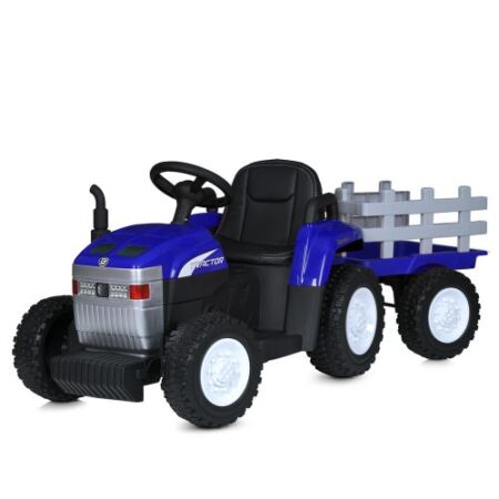 Дитячий електромобіль Bambi Tractor Farmer (MP3)з причепом, синій