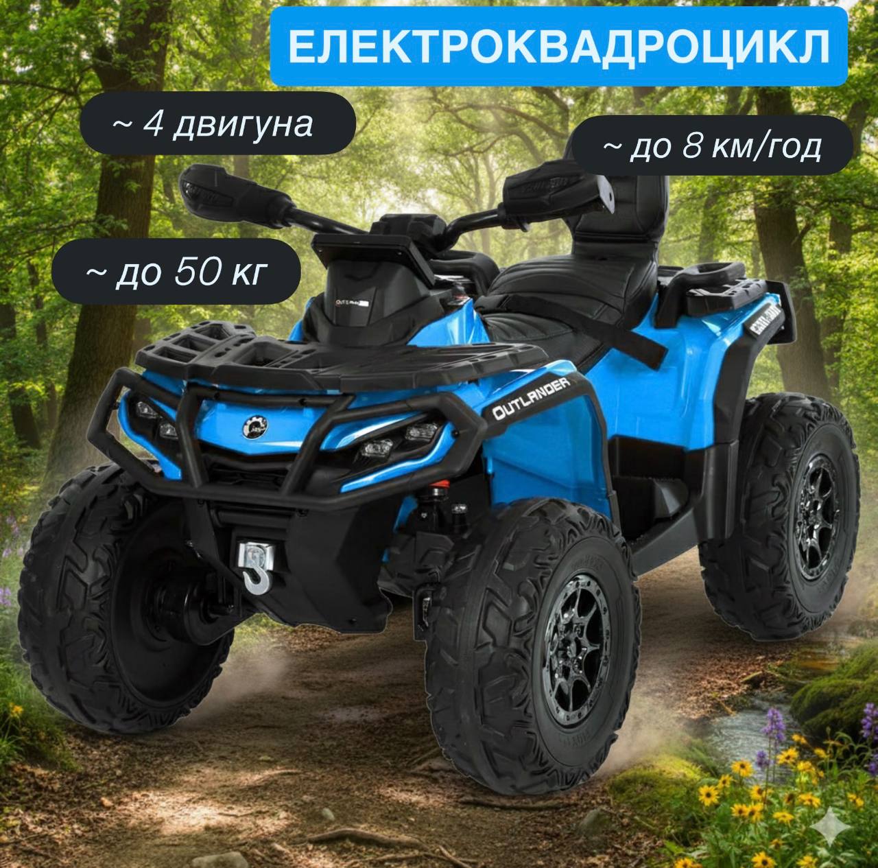 Дитячий повнопривідний електроквадроцикл Bambi OUTLANDER 850 (MP3), синій
