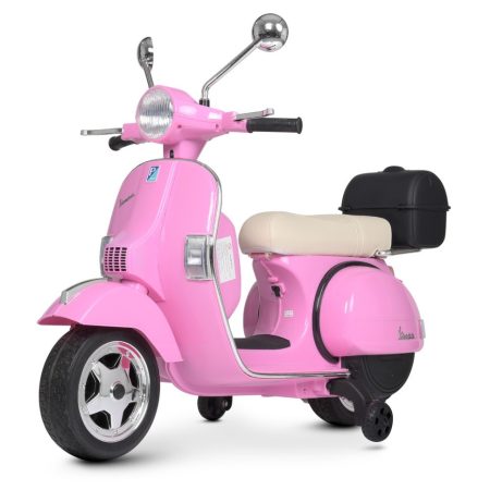 Дитячий електромотоцикл Bambi Vespa (MP3) з багажником та додатковими коліщадками, рожевий