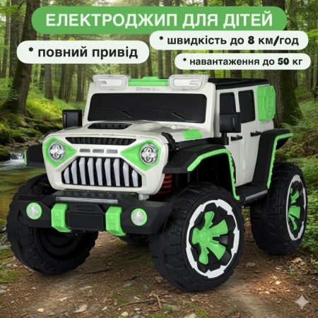 Дитячий повнопривідний електромобіль Jeep Off-Road Toxic з рухливим капотом, зелений