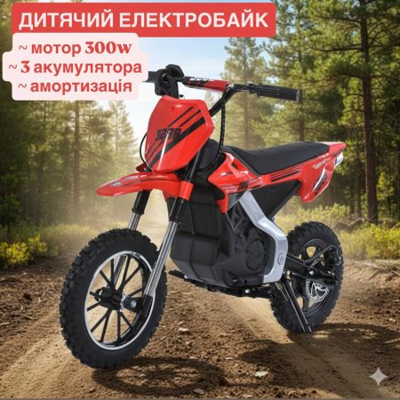 Дитячий кроссовий електромотоцикл Bambi, з мотором 350W, червоний