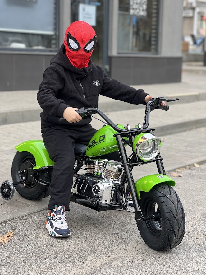 Дитячий двомісний електромотоцикл Bambi Harley-Davidson з підсвіткою та підніжкою (MP3), до 80 кг, до 20 км, зелений