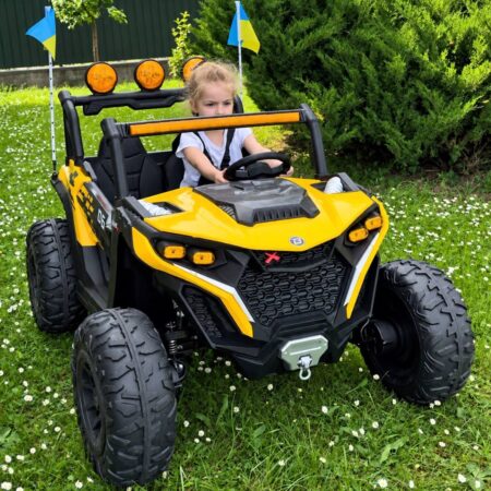 Дитячий двомісний повнопривідний електромобіль Bambi Buggy HardcoreX 06 UA з флагштоками, до 50 кг, жовтий