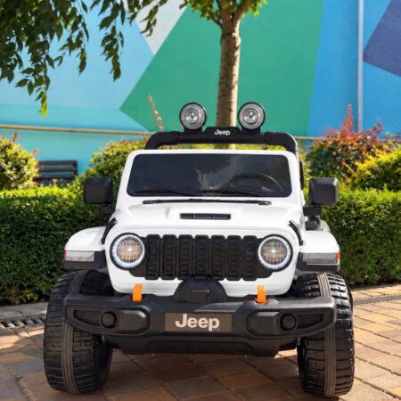 Дитячий повнопривідний електромобіль Bambi Jeep Rubicon (MP3) з багажником, ручкою для транспортування та рухливим капотом, білий