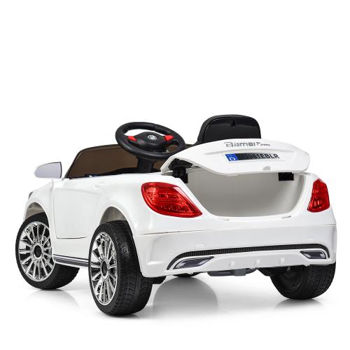 Дитячий електромобіль Bambi Mercedes-Benz Design (MP3) з ручкою для транспортування та багажником, білий