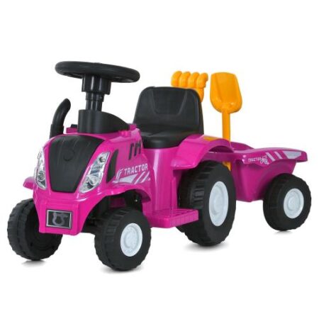 Детский электротрактор Bambi с прицепом и лопатами, розовый