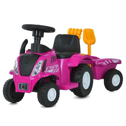Детский электротрактор Bambi с прицепом и лопатами, розовый