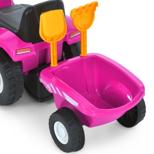 Детский электротрактор Bambi с прицепом и лопатами, розовый