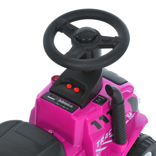 Детский электротрактор Bambi с прицепом и лопатами, розовый