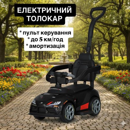 Дитячий електромобіль толокар Bambi з батьківською ручкою, чорний