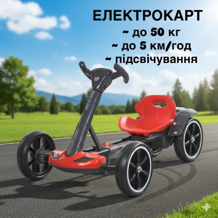 Дитячий електрокарт Bambi із пультом керування та спойлером, червоний