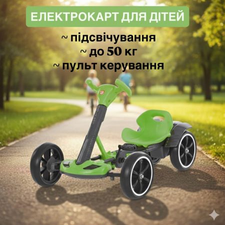 Дитячий електрокарт Bambi із пультом керування та спойлером, зелений