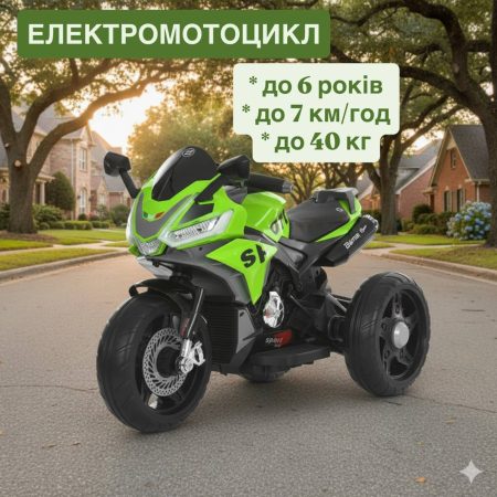 Дитячий електромотоцикл Bambi з EVA колесами, зелений