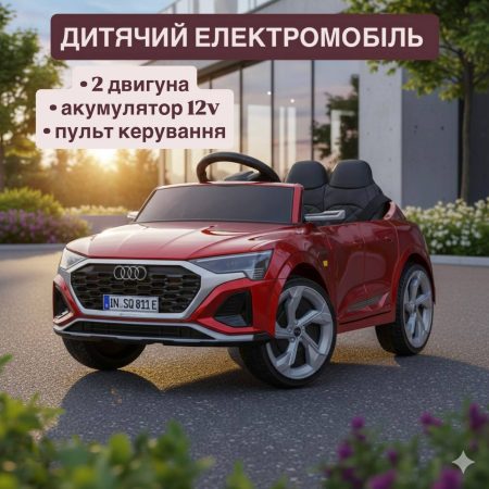 Детский электромобиль Bambi Audi с пультом управления, автопокраской и кожаными сиденьями, красный