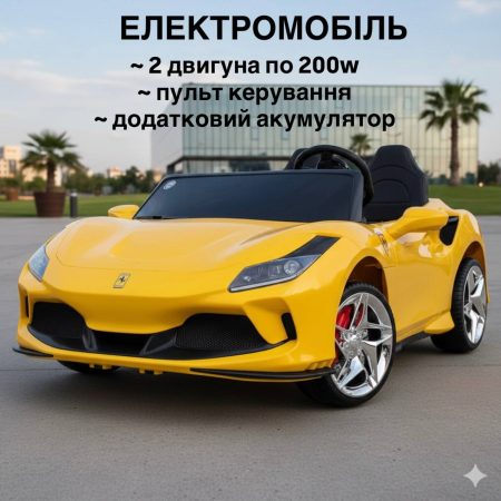 Дитячий електромобіль Bambi Ferrari з м'яким сидінням, жовтий